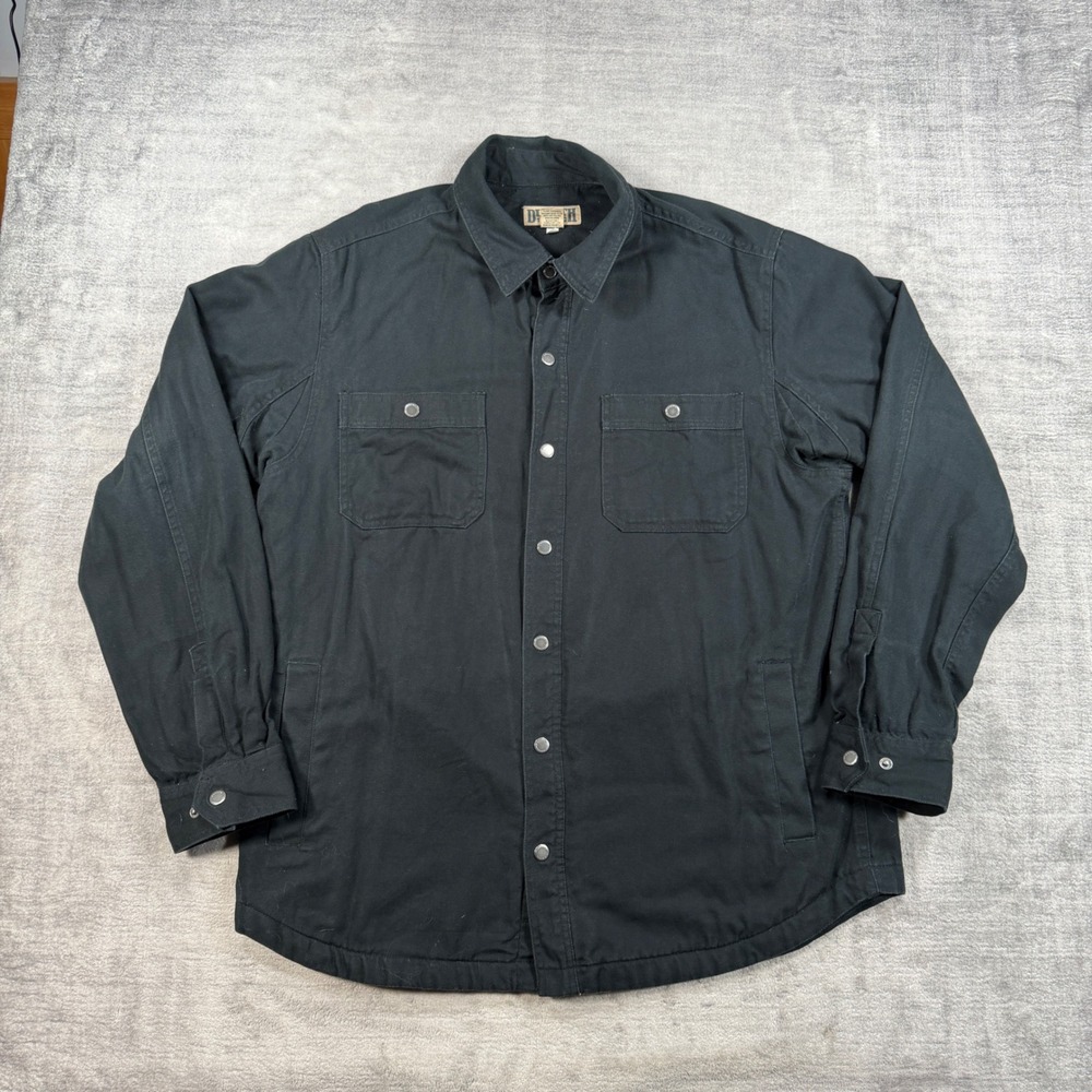 Duluth Trading Co Jacket Women Large Black Flannel Lined Canvas Shacket Work